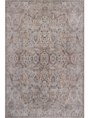 Artloop Folk Krem Vizon Vintage Klasik  Desenli Dokuma Tabanlı Şönil Halı Al 609