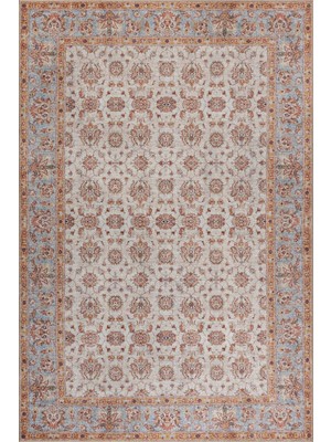 Artloop Folk Krem Vintage Çiçek Motifli Klasik Desenli Dokuma Tabanlı Şönil Halı Al 582
