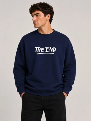 herkesemoda The End Baskı Detaylı Bisiklet Yaka Şardonlu 2 Iplik Sweatshirt