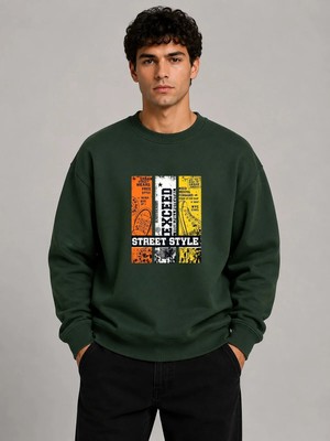herkesemoda Exceed Baskı Detaylı Bisiklet Yaka Şardonlu 2 Iplik Sweatshirt