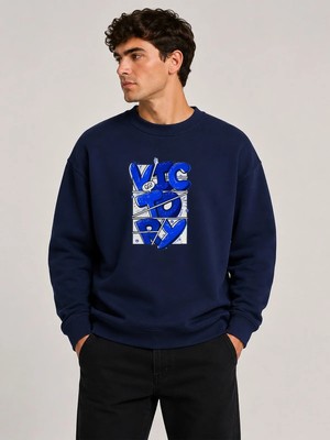herkesemoda Victory Baskı Detaylı Bisiklet Yaka Şardonlu 2 Iplik Sweatshirt