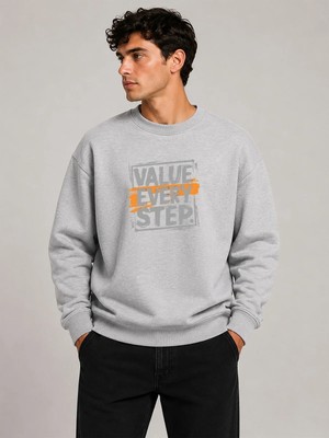 herkesemoda Value Every Baskı Detaylı Bisiklet Yaka Şardonlu 2 Iplik Sweatshirt