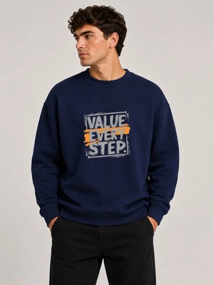 herkesemoda Value Every Baskı Detaylı Bisiklet Yaka Şardonlu 2 Iplik Sweatshirt