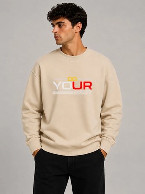 herkesemoda Your Best Harder Baskı Detaylı Bisiklet Yaka Şardonlu 2 Iplik Sweatshirt