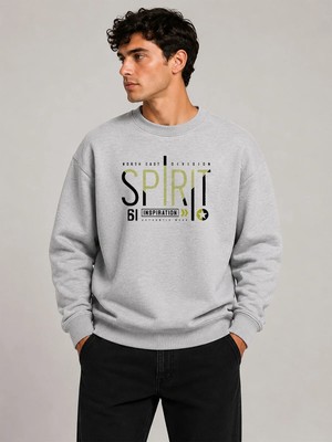 herkesemoda Spirit Baskı Detaylı Bisiklet Yaka Şardonlu 2 Iplik Sweatshirt