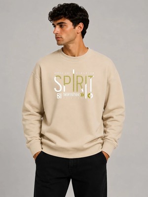 herkesemoda Spirit Baskı Detaylı Bisiklet Yaka Şardonlu 2 Iplik Sweatshirt