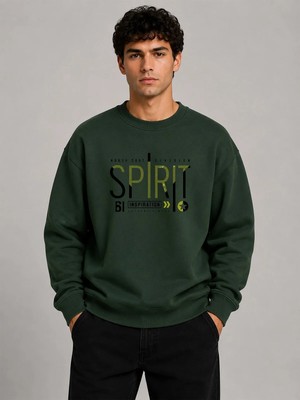 herkesemoda Spirit Baskı Detaylı Bisiklet Yaka Şardonlu 2 Iplik Sweatshirt