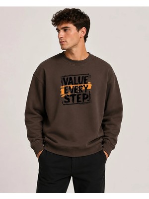 herkesemoda Value Every Baskı Detaylı Bisiklet Yaka Şardonlu 2 Iplik Sweatshirt