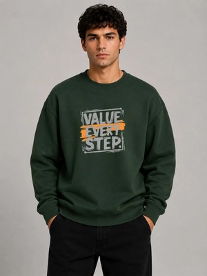 herkesemoda Value Every Baskı Detaylı Bisiklet Yaka Şardonlu 2 Iplik Sweatshirt
