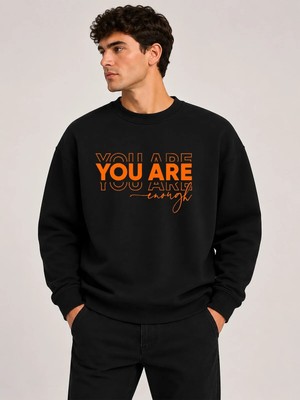 herkesemoda You Are Baskı Detaylı Bisiklet Yaka Şardonlu 2 Iplik Sweatshirt