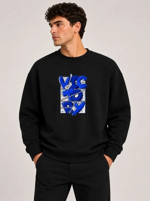 herkesemoda Victory Baskı Detaylı Bisiklet Yaka Şardonlu 2 Iplik Sweatshirt