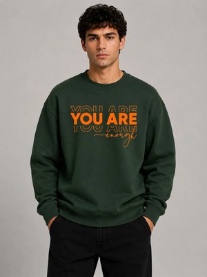herkesemoda You Are Baskı Detaylı Bisiklet Yaka Şardonlu 2 Iplik Sweatshirt