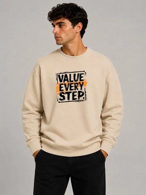 herkesemoda Value Every Baskı Detaylı Bisiklet Yaka Şardonlu 2 Iplik Sweatshirt