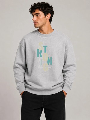 herkesemoda Strong Baskı Detaylı Bisiklet Yaka Şardonlu 2 Iplik Sweatshirt