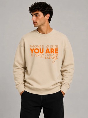 herkesemoda You Are Baskı Detaylı Bisiklet Yaka Şardonlu 2 Iplik Sweatshirt
