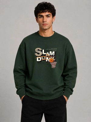 herkesemoda Slam Dunk Baskı Detaylı Bisiklet Yaka Şardonlu 2 Iplik Sweatshirt
