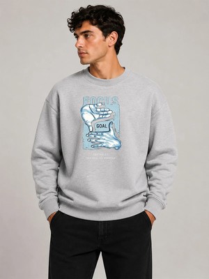 herkesemoda Focus Baskı Detaylı Bisiklet Yaka Şardonlu 2 Iplik Sweatshirt