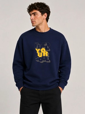 herkesemoda Fuel Your Harder Baskı Detaylı Bisiklet Yaka Şardonlu 2 Iplik Sweatshirt