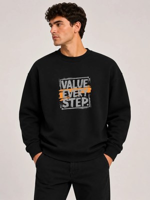 herkesemoda Value Every Baskı Detaylı Bisiklet Yaka Şardonlu 2 Iplik Sweatshirt