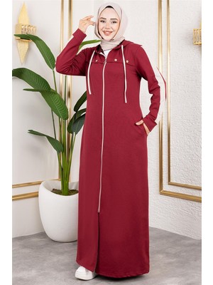 Modi Kuş Gözü Şerit Detay Spor Ferace Bordo