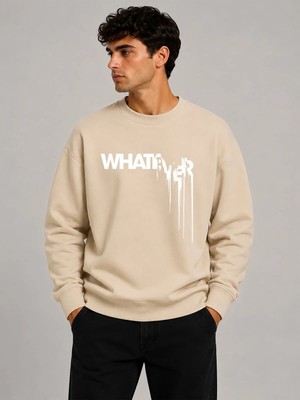 herkesemoda Whatever Baskı Detaylı Bisiklet Yaka Şardonlu 2 Iplik Sweatshirt