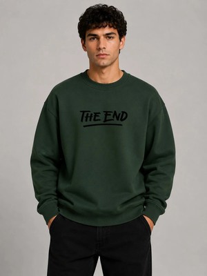 herkesemoda The End Baskı Detaylı Bisiklet Yaka Şardonlu 2 Iplik Sweatshirt