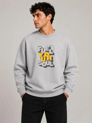 herkesemoda Fuel Your Harder Baskı Detaylı Bisiklet Yaka Şardonlu 2 Iplik Sweatshirt