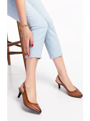 Gondol Kadın Hakiki Deri Orta Boy Topuk Stiletto VDT.230 Taba