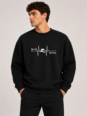 herkesemoda Risk Detaylı Baskılı Bisiklet Yaka Şardonlu 2 Iplik Sweatshirt
