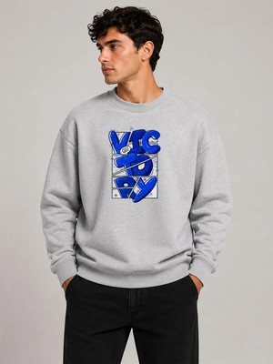 herkesemoda Victory Baskı Detaylı Bisiklet Yaka Şardonlu 2 Iplik Sweatshirt