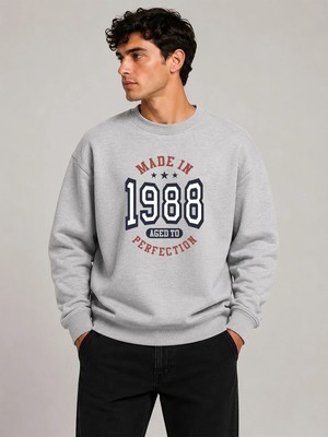 herkesemoda 1988 Baskı Detaylı Bisiklet Yaka Şardonlu 2 Iplik Sweatshirt
