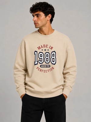 herkesemoda 1988 Baskı Detaylı Bisiklet Yaka Şardonlu 2 Iplik Sweatshirt