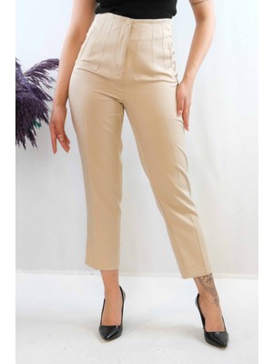 Modi Moda Çizgi Yüksek Bel Pantolon Taş
