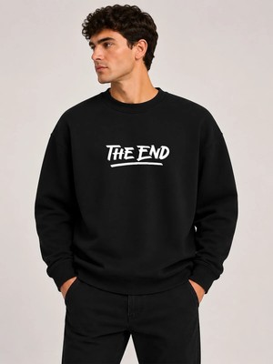 herkesemoda The End Baskı Detaylı Bisiklet Yaka Şardonlu 2 Iplik Sweatshirt
