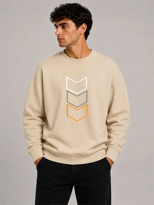 herkesemoda Yön Okları Baskılı Bisiklet Yaka Şardonlu 2 Iplik Sweatshirt