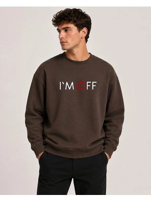 herkesemoda I'am Off Desen Baskılı Bisiklet Yaka Şardonlu 2 Iplik Sweatshirt