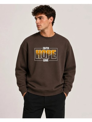 herkesemoda Hope Desen Baskılı Bisiklet Yaka Şardonlu 2 Iplik Sweatshirt