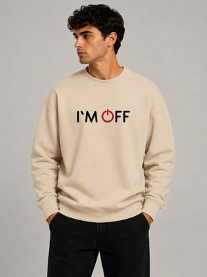 herkesemoda I'am Off Desen Baskılı Bisiklet Yaka Şardonlu 2 Iplik Sweatshirt