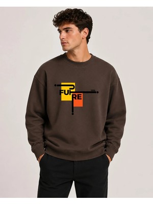 herkesemoda Future Baskılı Bisiklet Yaka Şardonlu 2 Iplik Sweatshirt