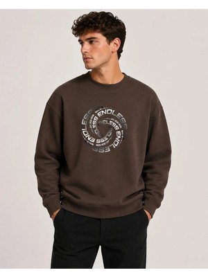 herkesemoda Geometrik Desen Baskılı Bisiklet Yaka Şardonlu 2 Iplik Sweatshirt