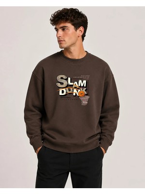 herkesemoda Slam Dunk Baskı Detaylı Bisiklet Yaka Şardonlu 2 Iplik Sweatshirt