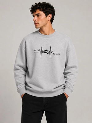 herkesemoda Risk Detaylı Baskılı Bisiklet Yaka Şardonlu 2 Iplik Sweatshirt