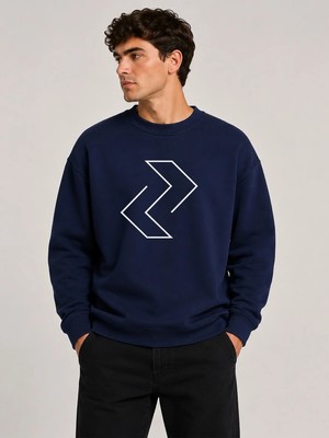 herkesemoda Yön Işaretleri Desen Baskılı Bisiklet Yaka Şardonlu 2 Iplik Sweatshirt