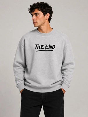 herkesemoda The End Baskı Detaylı Bisiklet Yaka Şardonlu 2 Iplik Sweatshirt