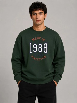 herkesemoda 1988 Baskı Detaylı Bisiklet Yaka Şardonlu 2 Iplik Sweatshirt