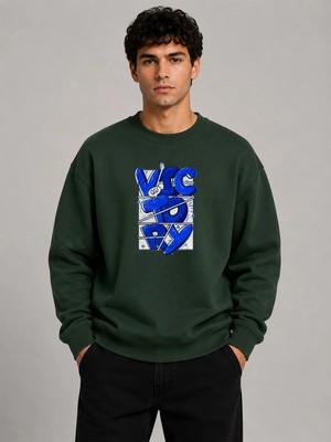 herkesemoda Victory Baskı Detaylı Bisiklet Yaka Şardonlu 2 Iplik Sweatshirt