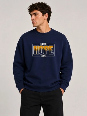 herkesemoda Hope Desen Baskılı Bisiklet Yaka Şardonlu 2 Iplik Sweatshirt