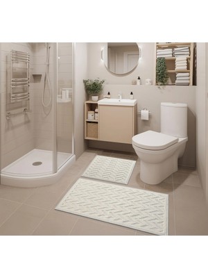 Woof Home 2 Li Bukle Banyo Takımı (Banyo Tekstili/modern/doğal/sade/şık Kaymaz Taban)