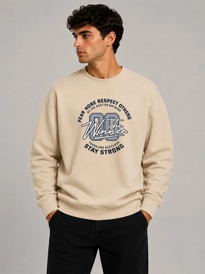 herkesemoda The Winner Baskı Detaylı Bisiklet Yaka Şardonlu 2 Iplik Sweatshirt