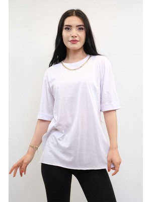Modi Moda Çizgi Zincir Aksesuarlı Tshirt Beyaz